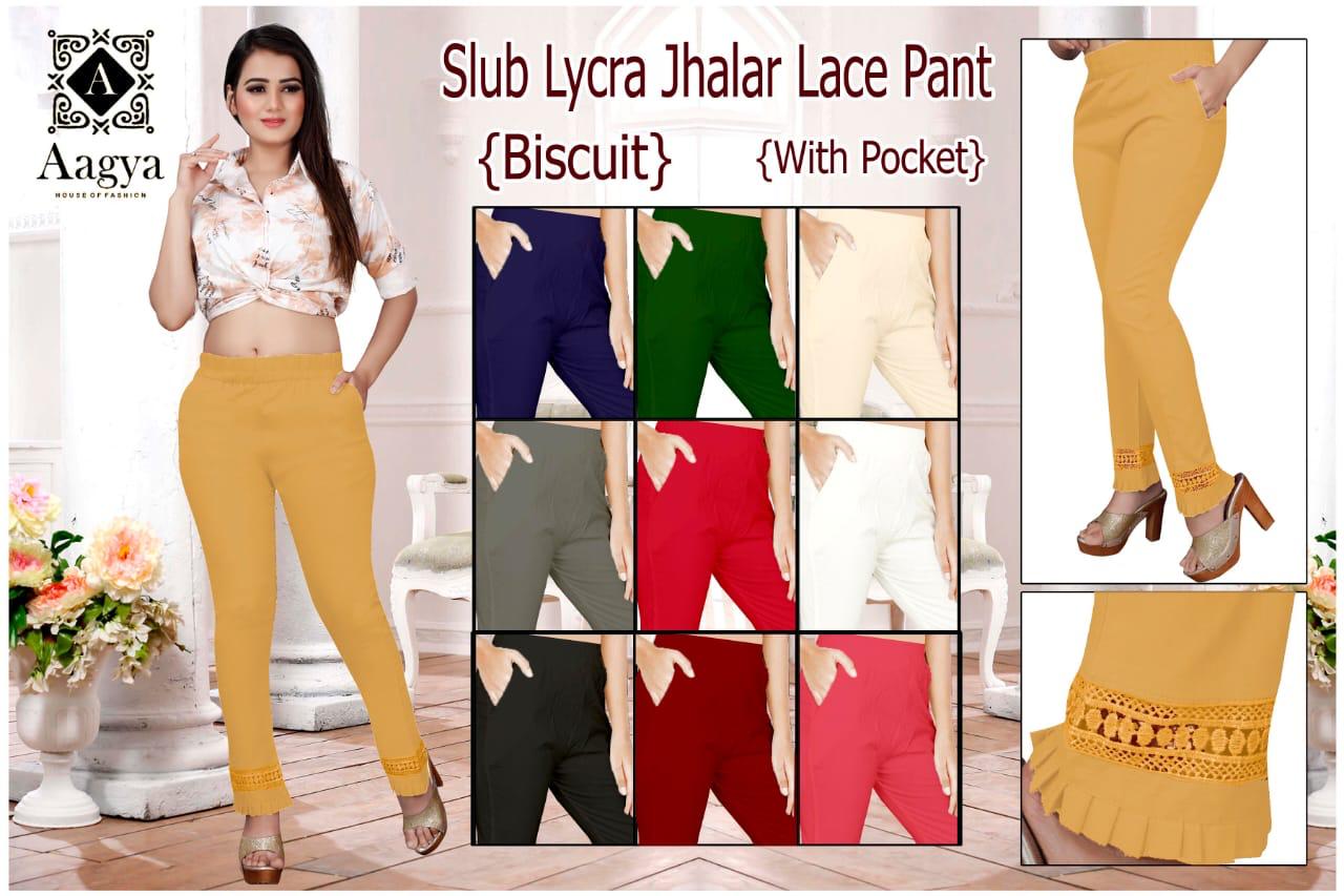 Aagya Jhalar latest Fancy Designer Lace Pant Rayon Strechable Bottom Wear